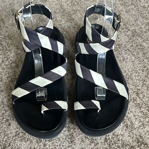 Dries Van Noten Black and White Striped Sandals